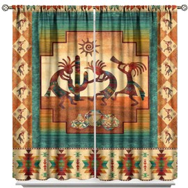 Kokopelli Blackout Curtains, Southwestern Native Window Drapes, Aztec Ethnic Print Pattern Thermal Insulation Window Treatments for Living Room Bedroom Kitchen Office 42x45 Inch