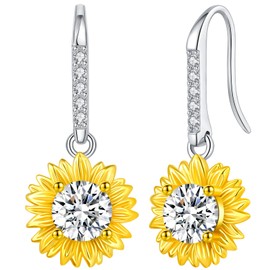 Sunflower Dangle Drop Earrings, 925 Sterling Silver Birthstone Flower Drop Earrings Jewelry Gifts for Women (style 1)