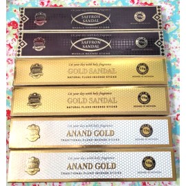 ANAND PRODUCTS 6 Boxes Sandalwood Incense Sticks: Saffron Sandal - Gold Sandal - Anand Gold