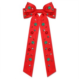 Christmas Hair Bows for Women Christmas Bow Tree Hair Bow Clips Jeweled Big Red Green Hair Bows Long Tail Satin Holiday Hair Ribbons Christmas Accessories Costume Outfits Gifts
