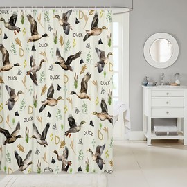 Feelyou Mallard Duck Shower Curtain Hunting and Fishing Bath Curtain Green Duck Bathroom Shower Curtain Set Wild Animal Kids Bathroom Accessories 72"x72"