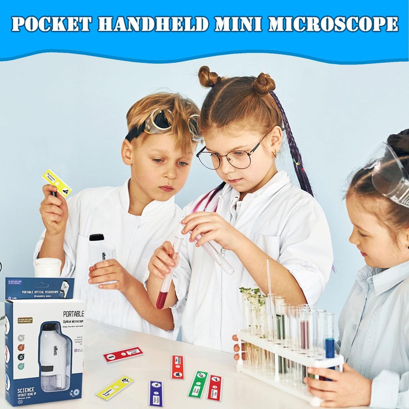 Kids Portable Microscope Set, Mini Pocket Microscope, 60x-120x Handheld Microscope