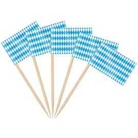 AhfuLife Pack of 100/200 Bavaria Oktoberfest Toothpick Flags for Bavarian Oktoberfest Decoration Sandwich Cupcake Toppers Cocktail Fruit Tableware Party Supplies Pub Decor (Pack of 100)
