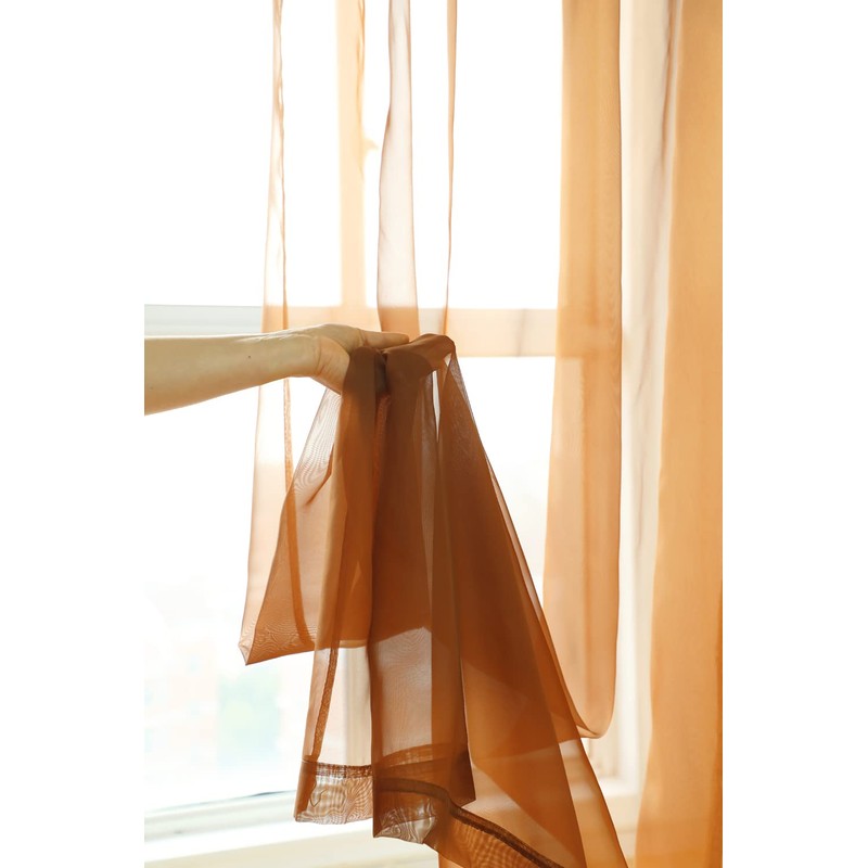 PHILEASY Window Sheer Brown Curtains 72 Inches Long 2 Panels
