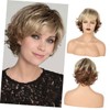 FOMIYES Gradient Rose Wig Curly Bangs Short Length Natural Looking