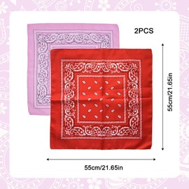 SAIIURV Pack of 2 Bandana Neckerchief, Biker Neckerchief, Men's Bandana Headscarf, Paisley Pattern Headwear, Unisex Scarf, Hair Scarf, Neck Wrist Wrapping Band, Head Binding (Red, Pink), red, pink