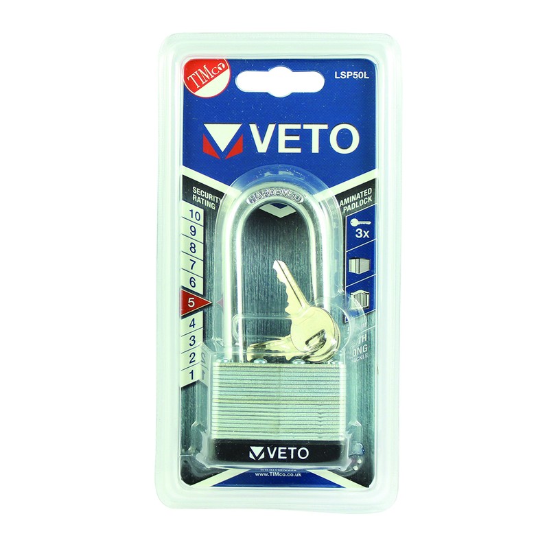 TIMCO Laminated Padlock - Long Shackle - 50mm