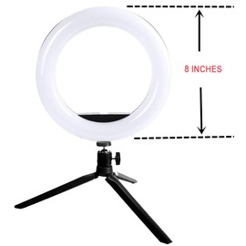 Vivitar 8 Inch LED Ring Light with Tripod Stand and Cell Phone Holder, Video Lighting for Streaming and Vlogging, USB Powered Desk Light for Live Streaming Makeup Photography Shooting, White