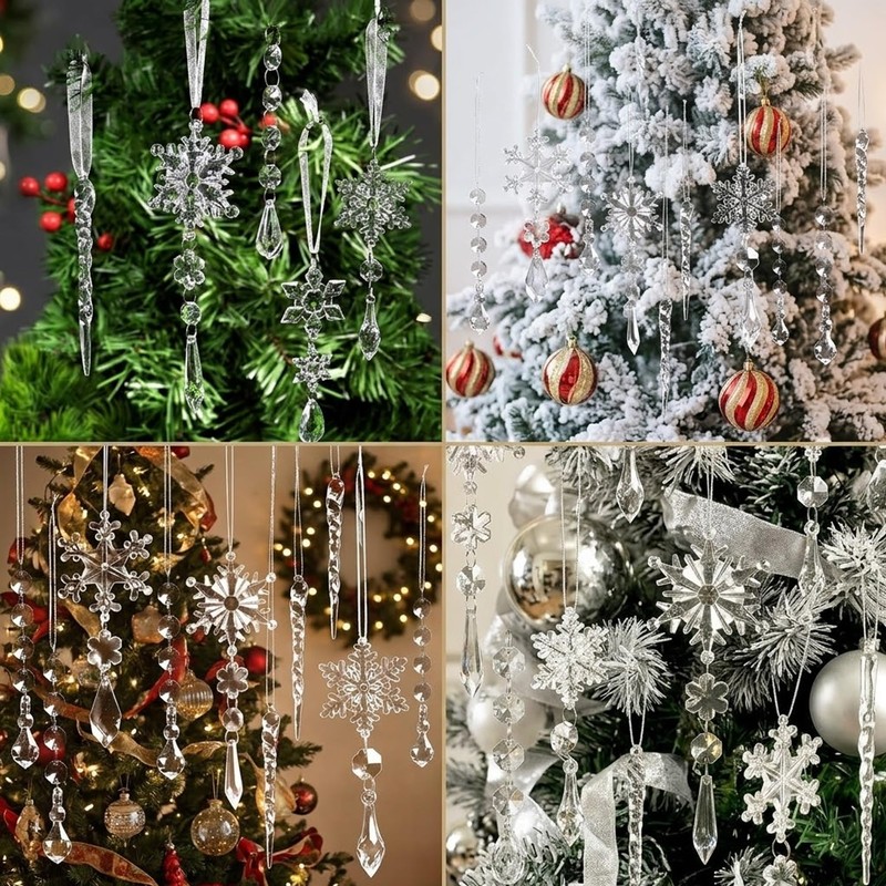 Christmas Tree Hanging Ornaments,Clear Acrylic Assorted Xmas Pendants (20PCS)