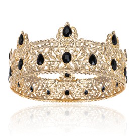 Gold King Crowns for Men, Royal Crown with Black Rhinestone, Birthday Crown for Men, Wedding Cosplay Homecoming Prom Party Decorations Crown, Perfect Gifts for Men