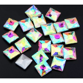 Crystal Riders 50pcs Large Square 10mm Clear AB Glass Rhinestones with No Holes, Glue-on, Crystals, Scrapbooking Crafts Weddings, Diamond, Strass DIY, Garment, Loose Bling