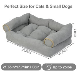 Talauoia Cute Pet Sofa Bed - Furry Dog Sofa Bed, Premium Soft Suede, Fine Feeling, Fluffy Cat Sofa Bed, Removable Litter Cushion, Non-Slip Base, Indoor Cat Support Chair, 24 Inch, Gray