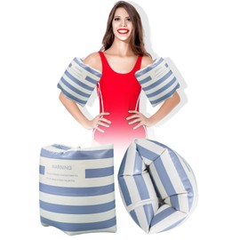 JellyArch 2 Pcs Arm Floaties PVC Inflatable Arm Band Striped Pool Floats Sleeves Swimming Float Rings for Adult Girls and Boys Water Sports Learning Swim Training Summer Beach Party(Striped,Blue)