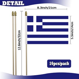 16 Pack Small Greece Flags on Stick - Mini Greek Grecian Flags with Kid-Safe Spear Top - 5x8 Inch Wooden pole Hand Held Stick Flags for Patriotic Decorations Parades Parties National Flags