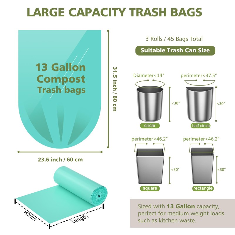 AYOTEE Compostable Trash Bags 13 Gallon Tall Kitchen, 45 Count