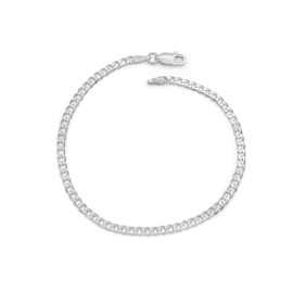 Women's Curb Bracelet 925 Sterling Silver Rhodium-Plated 3 mm Wide Choice of Length 16.5 17 18 18.5 19 19.5 20 21 22 24 cm Curb Chain Tarnish Resistant Bracelet, Silver