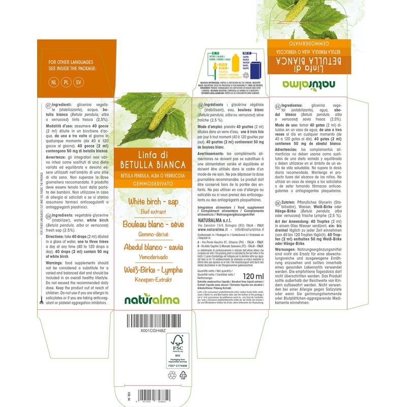 White Birch (Betula pendula, alba or verrucosa) Alcohol-Free Bud Extract