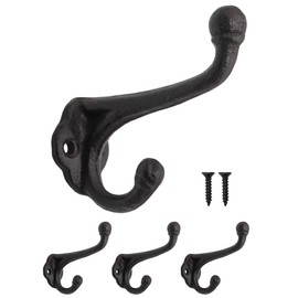 Fuxxer® Rustic Iron Hooks Coat Hooks Cast Iron Design Vintage Retro Set of 3 Black (8x8cm)