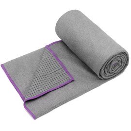 Eunzel Hot Yoga Towel - Microfiber Non Slip Yoga Mat Towel with Grip Dot Sweat Absorbent Towel for Hot Yoga, Pilates and Fitness 72" x 24", Dark Grey/Purple