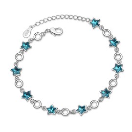 XIAFH Sweet Star Bracelet for Women Girls 925 Silver Blue Crystal Pentagram Bracelet Female Jewellery Gift (SILVER)