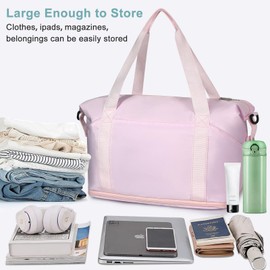 DMLuna Travel Duffel Bag, Tote Sports Gym Bag, Shoulder Overnight Weekender Bag for Women & Men, Hospital bag, Expandable Duffel Bag with Trolley Sleeve/Wet Pocket, Pink