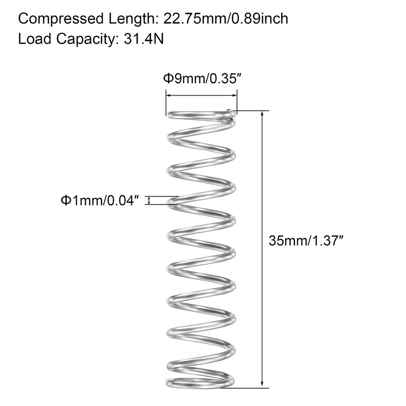 TA-VIGOR 10Pcs Extended Compressed Spring, 9mm OD,1mm Wire Size,35mm Length,