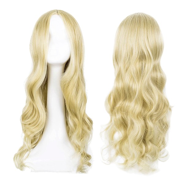 EUPSIIU Long Wavy Light Blonde Wig for Women Girls, 27 Inch Long Curly Full Hair Wavy Heat Resistant Wig Women's Cosplay Costume Charming Wig for Daily Carnival (Light Blonde)