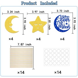 KEWUFD 12PCS We're Over The Mon Centerpiece Stick Star and Moon Baby Shower Decorations Baby Shower Gender Reveal Party Decoration Supplies Outerspace Themed Baby Shower Decor Sign Blue Gold Glitter