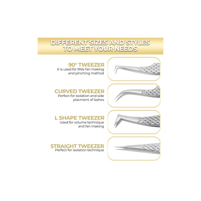 OMANIA Eyelash Extension Tweezers Set 4PCS – Lash Tweezers Kit