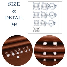 MicLee Fashion Women's Pearl Earrings 925 Sterling Silver Four Claw Pearl Stud Earrings Fashion Girls Earrings 3/4/5 mm Set of Three Pairs, Sterling Silver Pearl, Pearl