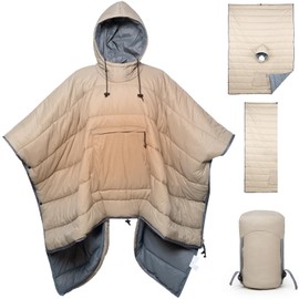 Buylaunch Sleeping Bag Wearable Hooded Blanket - Envelope Lightweight Thermal Cloak Cape Windproof with Premium Stuff Compression Sack for Backpacking Hiking Hunting Fishing Outdoor Sport，Khaki