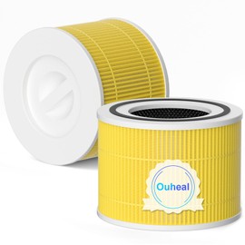 2Pcs Ouheal Replacement Filter for Core 300 Air Purifier LEVOIT Core300-P Core 300S Core300S-P High-Efficiency 3-in-1 H13 True HEPA Filter Activated Carbon 360 Degrees (Yellow)