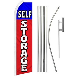 Self Storage (Red & Blue) Swooper Feather Advertising Flag & Pole Kit - Perfect for Storage Rentals