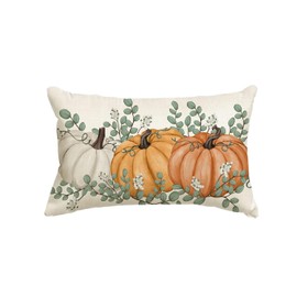 Artoid Mode Pumpkins Eukalyptus Leaves Autumn Cushion Cover, 30x50 cm Fall Decorative Pillow Case Cover Sofa Living Room Outdoor Decor
