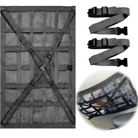 Upgrade Car Ceiling Cargo Net Pocket 35.5"x25.6" with Two Load-Bearing Buckle Straps, Adjustable Cross Strap Car Ceiling Storage Net, Mesh Car Roof Organizer, Truck SUV Road Trip Camping Accessories