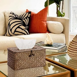 Sumnacon Tissue Box Cover Large Rectangle Tissue Box Seagrass Tissue Box Holder Woven Tissue Holder Decorative Tissue Cover for Bathroom Tissue Box Cover Rectangular for Home Office Table Coffee