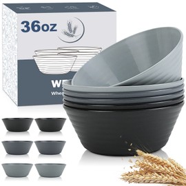 Wrova Wheat Straw Bowl Sets,6 PCS Unbreakable Cereal Bowl 36 OZ,Microwave and Dishwasher Safe Bowls,Soup Bowl Sets BPA Free Eco Friendly Bowl for Serving Soup,Oatmeal and Salad （Black Grey）
