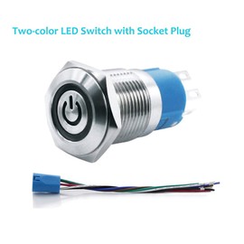 WerFamily 2 Colors Red Blue Power Indicator LED 16mm Latching Push Button Switch 1NO 1NC SPDT ON/OFF Waterproof Metal Round with Wire Socket Plug