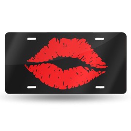 Red Lips Front License Plate Aluminum Decorative License Plates Funny Metal Car Plate 6"X12" Novelty Vanity Tag Cover with 4 Holes Car Decor Accessory