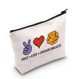 VAMSII Chicken Nugget Lover Gift Peace Love Chicken Nuggets Makeup Bag Who Loves Chicken Nuggets Cosmetic Bag Fast Food Lover Gift (Peace Love Chicken Nuggets M)