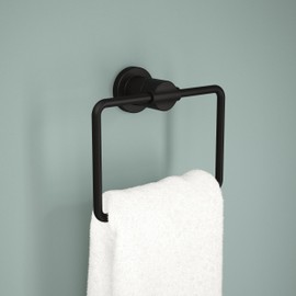 DELTA FAUCET NIC46-MB Nicoli Wall Mount Square Closed Towel Ring Bath Hardware Accessory in Matte Black