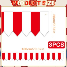 3Pcs Circus Theme Party Decorations, White & Red Striped Circus Awning Decor Carnival Decorations Hanging Banners Circus Tent Decor, Plastic Circus Cover Holiday Decors for Carnival Party Supplies