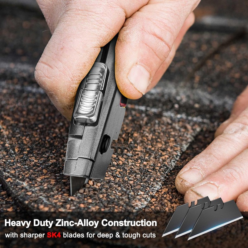 HAUTMEC Heavy-Duty Utility Knife, Safety Box Cutter with Auto-Retracting &
