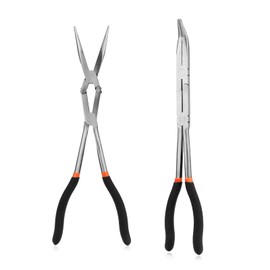 Needle Nose Pliers and Bent Nose Pliers Set, Steel Long Needle Nose Pliers Bent Nose Pliers with Compound Joints Serrated Tips Long Reach Pliers Flexible in Restricted Space