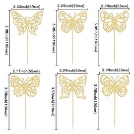 Gyufise 36Pcs Glitter Gold Butterfly Cupcake Toppers Hollow Art 3D Butterfly Cupcake Pick Decorations for Butterfly Theme Baby Shower Wedding Anniversary Kids Birthday Party Supplies