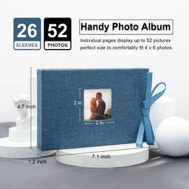 Vienrose Small Photo Album 4x6, Mini Picture Book with 26 Pockets, Clear Pages Holds 52 Photos, Linen Fabric Cover Postcards Photobook Blue 2 Pack