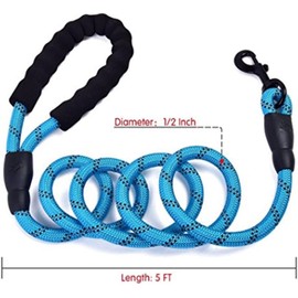 Nylon Dog Leash Rope with Padded Handle for Medium Large Dogs Strong Leashes 5 FT Long (Blue)