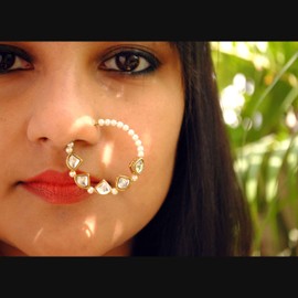 BeAbhika Indian Kundan Nath Nose Ring Jewelry for Women | Handcrafted Bridal Wedding Nose Ring, Mixed Alloy, no gemstone