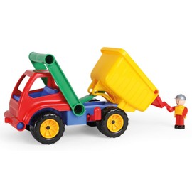 Lena 04150 - Aktive LKW Kipper, Baustellenfahrzeug ca. 27 cm, robuster Kipplaster mit Haltegriff und beweglicher Spielfigur, Muldenkipper Set, Spielfahrzeug für Kinder ab 2 Jahre