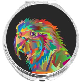 NewCharms Multi Color Rainbow Parrot on Black Compact with Mirrors - for Pocket or Purse